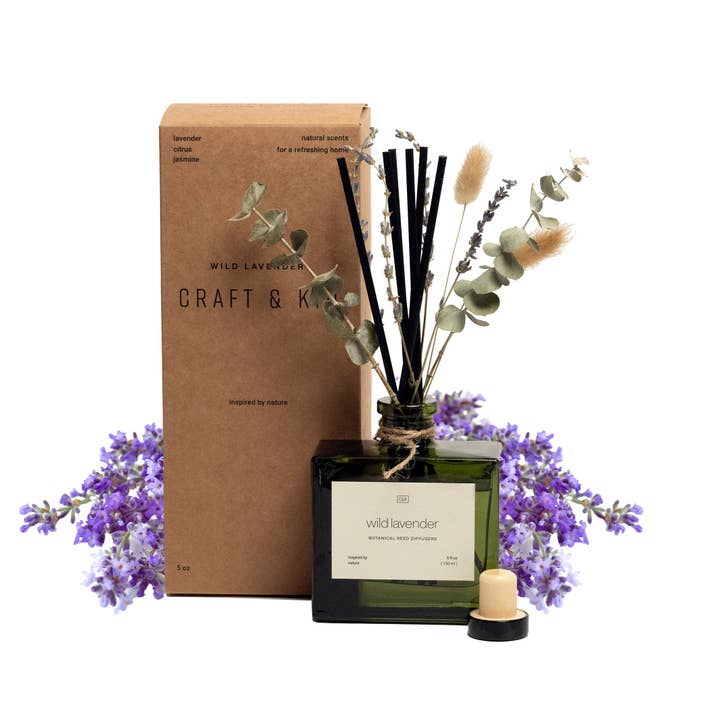 Craft & Kin - Wholesale Reed Diffuser - Green Glass Reed Diffuser with Flowers28