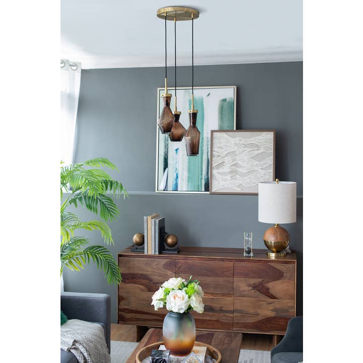 A&B Home Group Inc. - Vente Lustre/Suspension - Lustre triple D14"xH91'' - Marron5