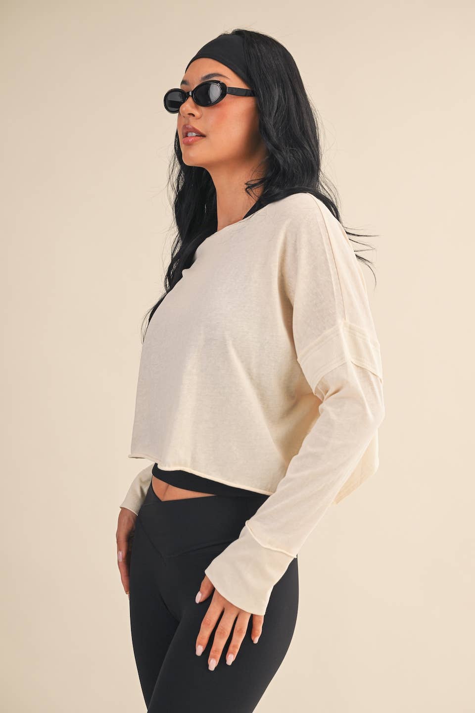 KIMBERLY C - Wholesale Athletic Top - Women's - Cotton Slub Cutout Back Long Sleeve Layering Top30