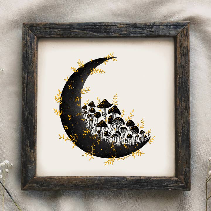 Golden Mushroom Moon Art Print for wholesale by Kaari & Co.