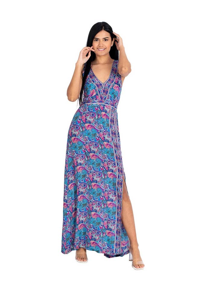 Himmelska Lång Sommarklänning med Rhombus Slash på ryggen för wholesale på Faire2