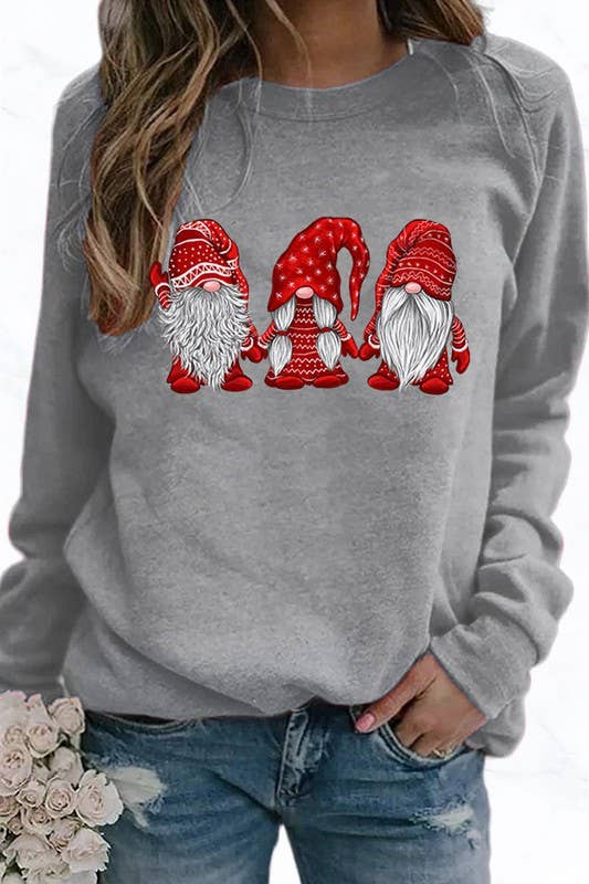 Suzie Q USA - Venta al por mayor Camiseta serigrafiada - Mujer - Camiseta de manga larga de Navidad con 3 gnomos2