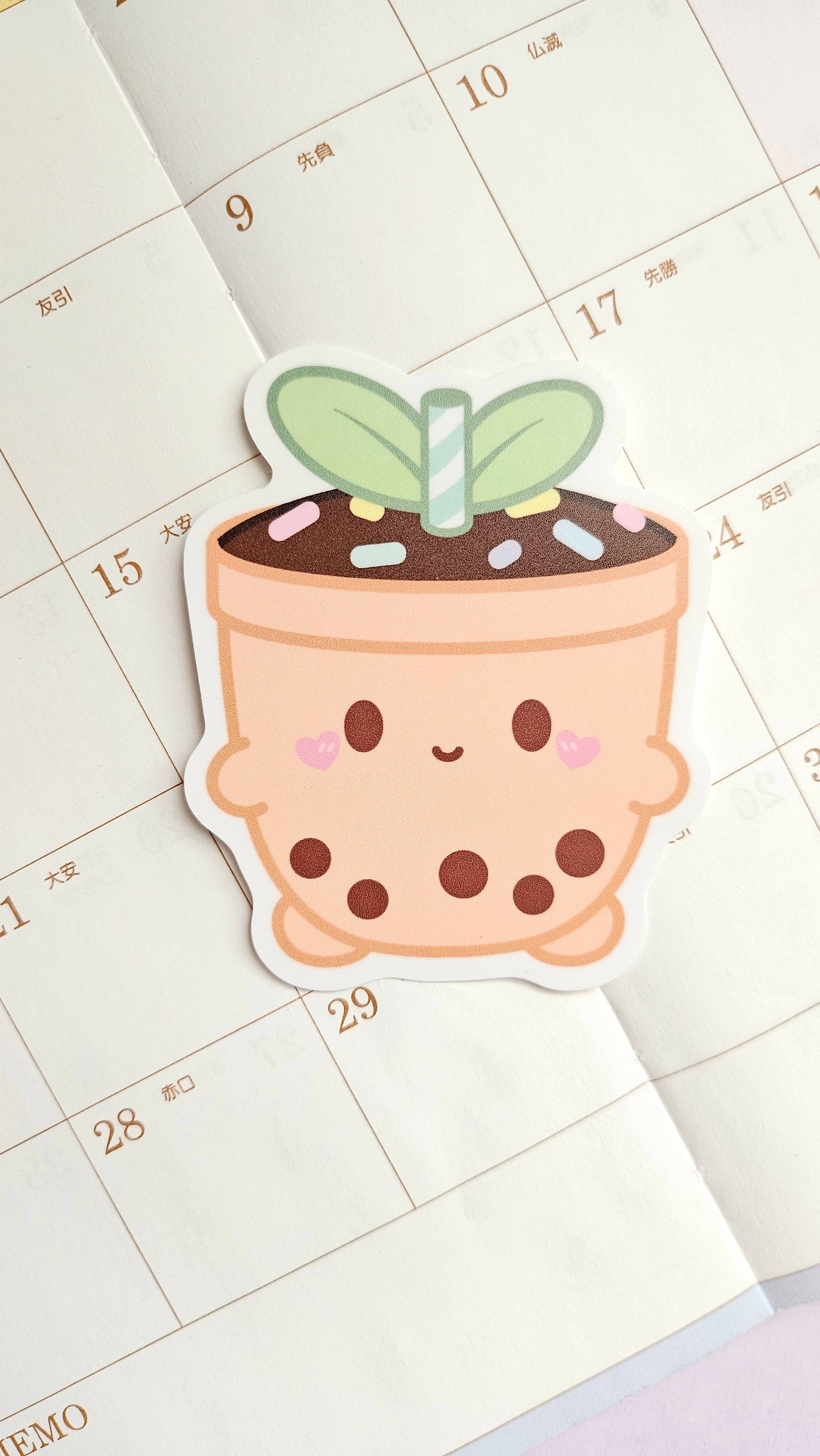 Paper and Sprinkles - Wholesale Sticker - Cute Milk Tea/Boba Planter Vinyl Sticker2