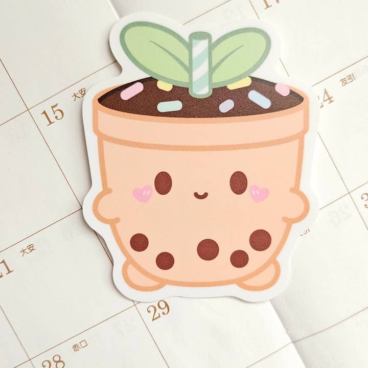 Paper and Sprinkles - Wholesale Sticker - Cute Milk Tea/Boba Planter Vinyl Sticker2
