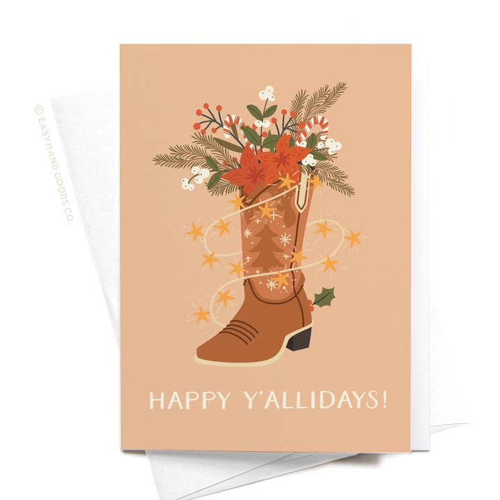 Easyhand Goods – formerly Onderkast – Engroshandel Brevpapir/sæt med noteskort – Glædelige Y’allidays Cowboy Støvle Foldet Hilsen Kort Sæt1