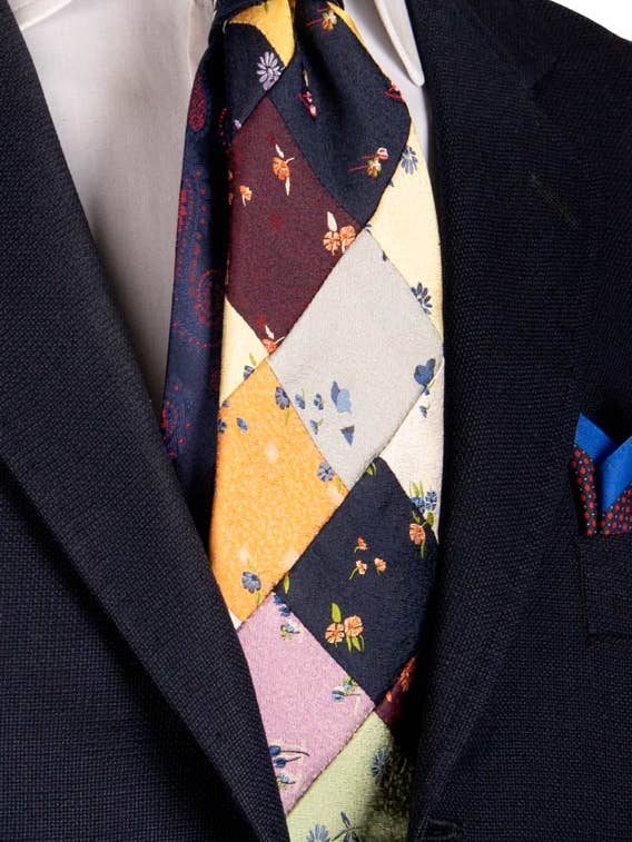 Multicolor Floral Pattern Silk Patchwork Mosaic Tie PM644 for wholesale by Graffeo Cravatte