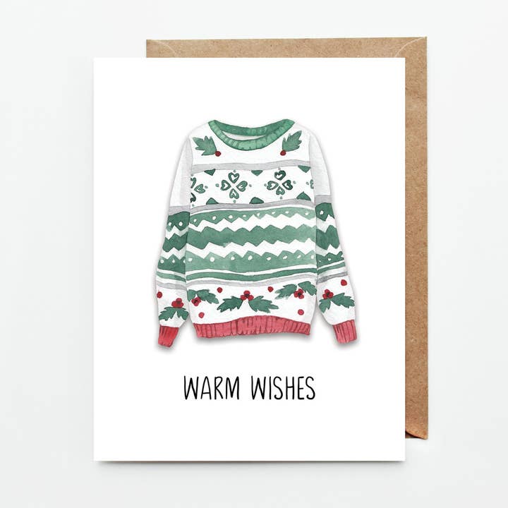 Christmas Card - Warm Wishes Sweater for wholesale by Oh Happy Kay Designs