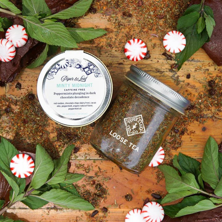 Minty Midnight Glass Jar of Loose Leaf - 30 Servings for wholesale by Piper & Leaf Artisan Tea Co