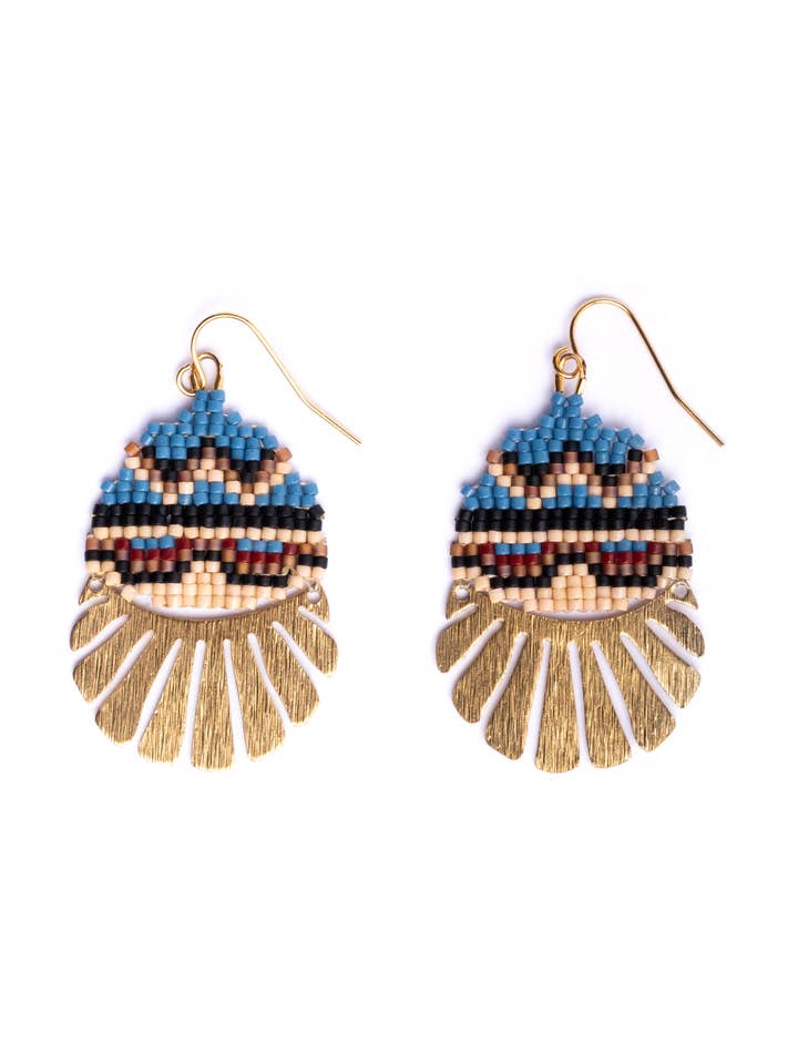 Beaded Handwoven Santa Fe Drops (Blue/Brown) for wholesale by Mayana Designs Co