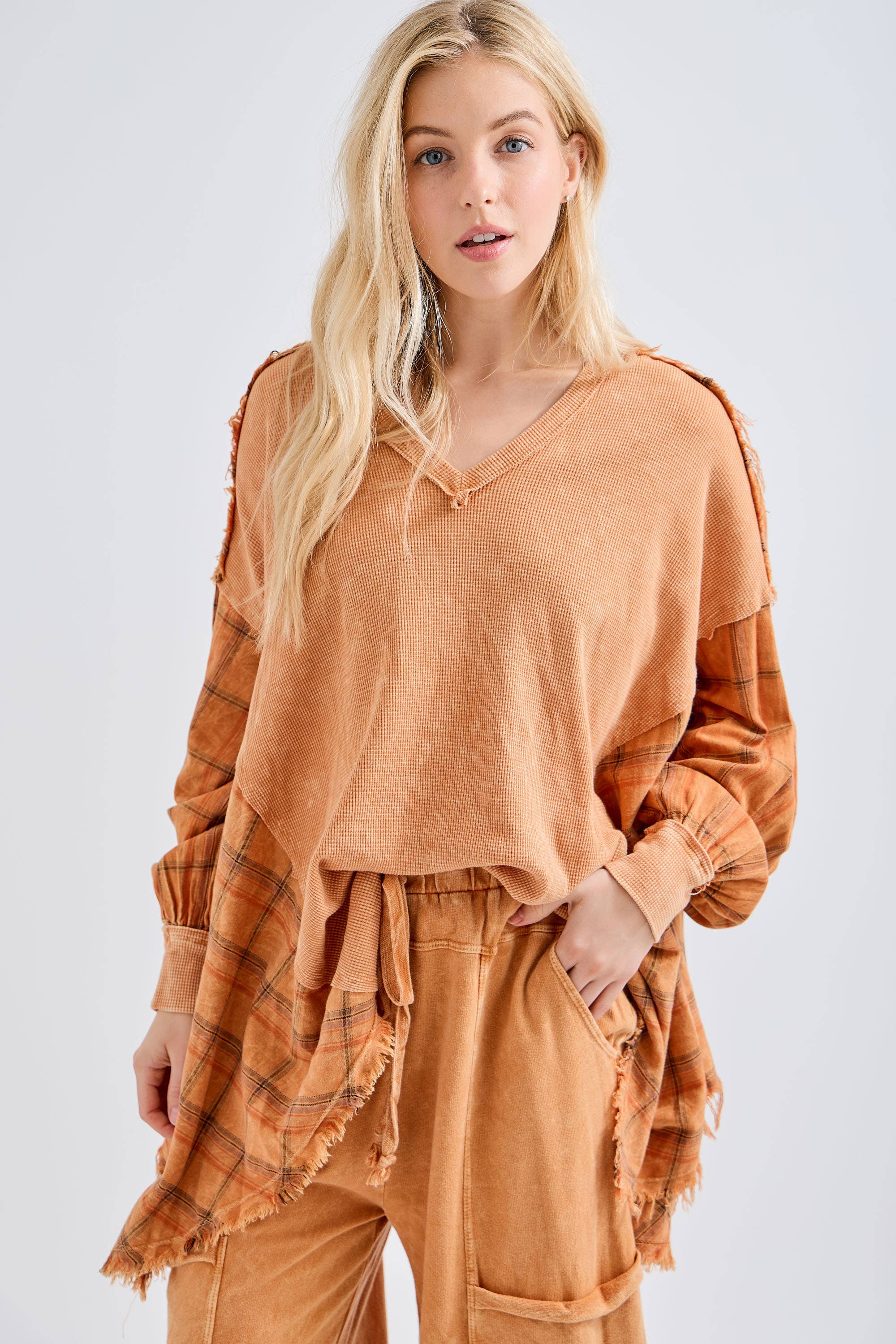 J.Her - Vente Tunique – femme - Top surdimensionné Boho avec flanelle à carreaux, taille HT414418