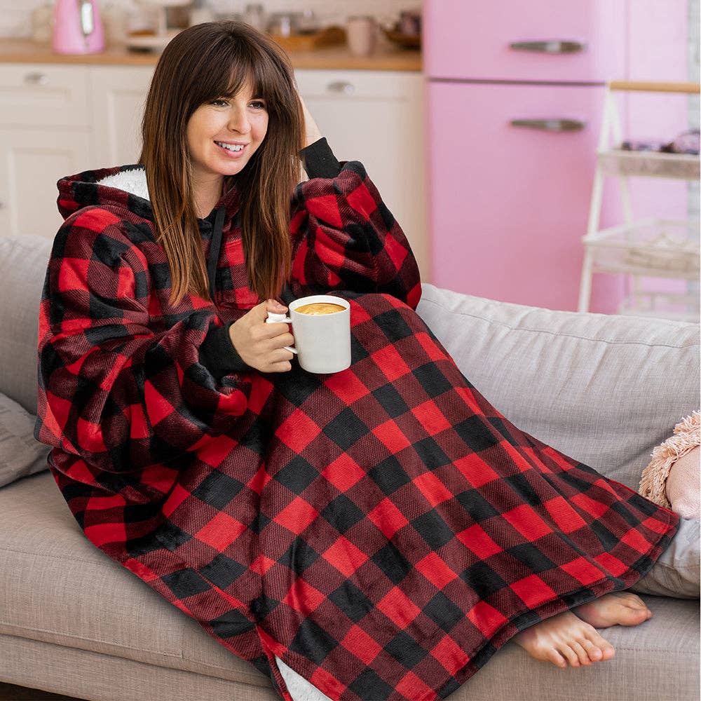 Pavilia - Wholesale Hoodie - Women's - Chest Pocket Sherpa Hoodie Blanket - Patch Pocket (Regular / Long)101