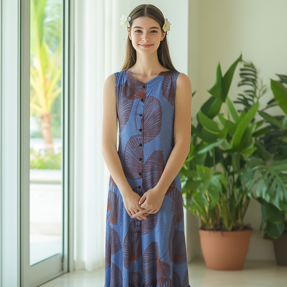 Muumuu Rainbow / DBA Princess Kaiulani Fashions - Wholesale Dress - Women's - Loulu Print Tired Half Button Resort Dress Plus Size 6