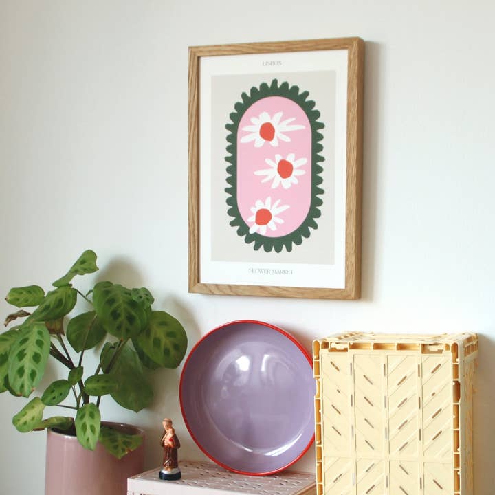 Blomstermarknad Tryck av Lissabon Konst Röd för wholesale av Emma Make