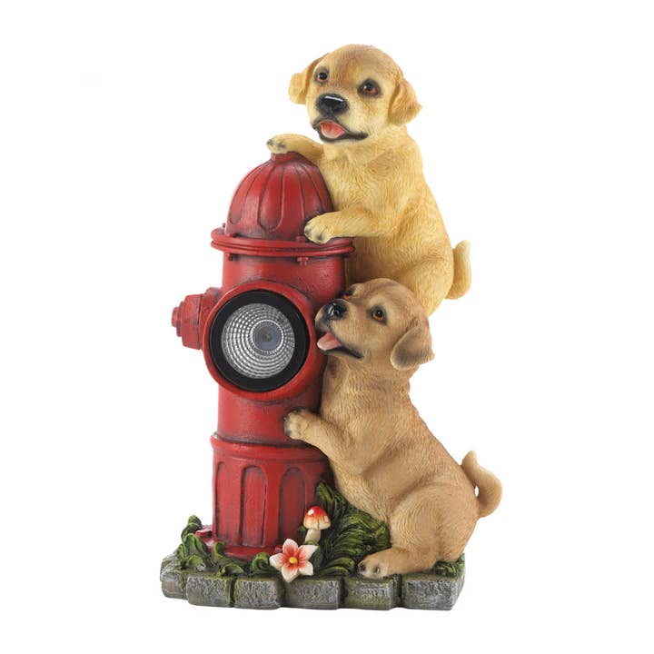 Dogs and Fire Hydrant Solar Statue for wholesale by Zingz Home