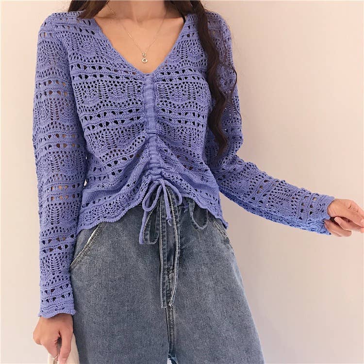 Hope & Sunshine - Wholesale Knit Sweater - Women's - Hollow Knit Drawstring Pullover15