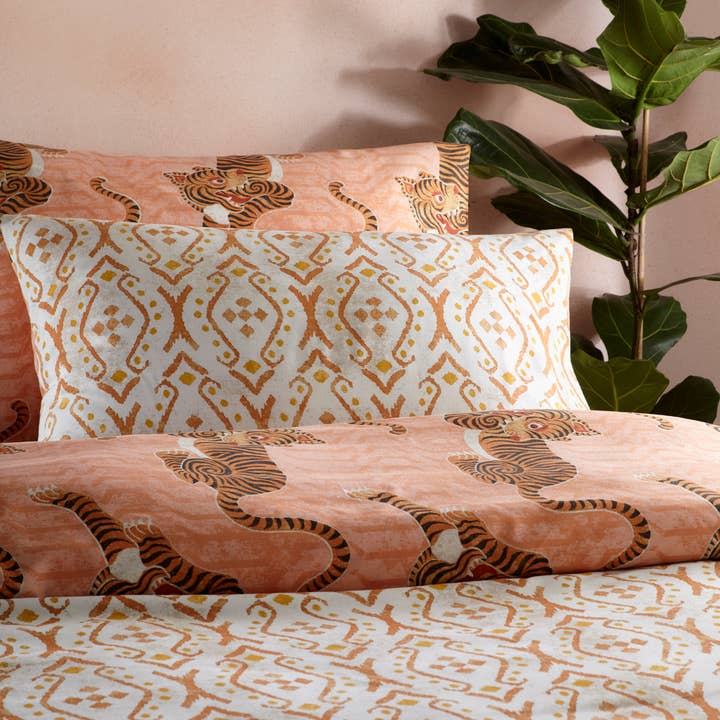 Tibetan Tiger Tribal Duvet Cover Set Coral for wholesale on Faire
