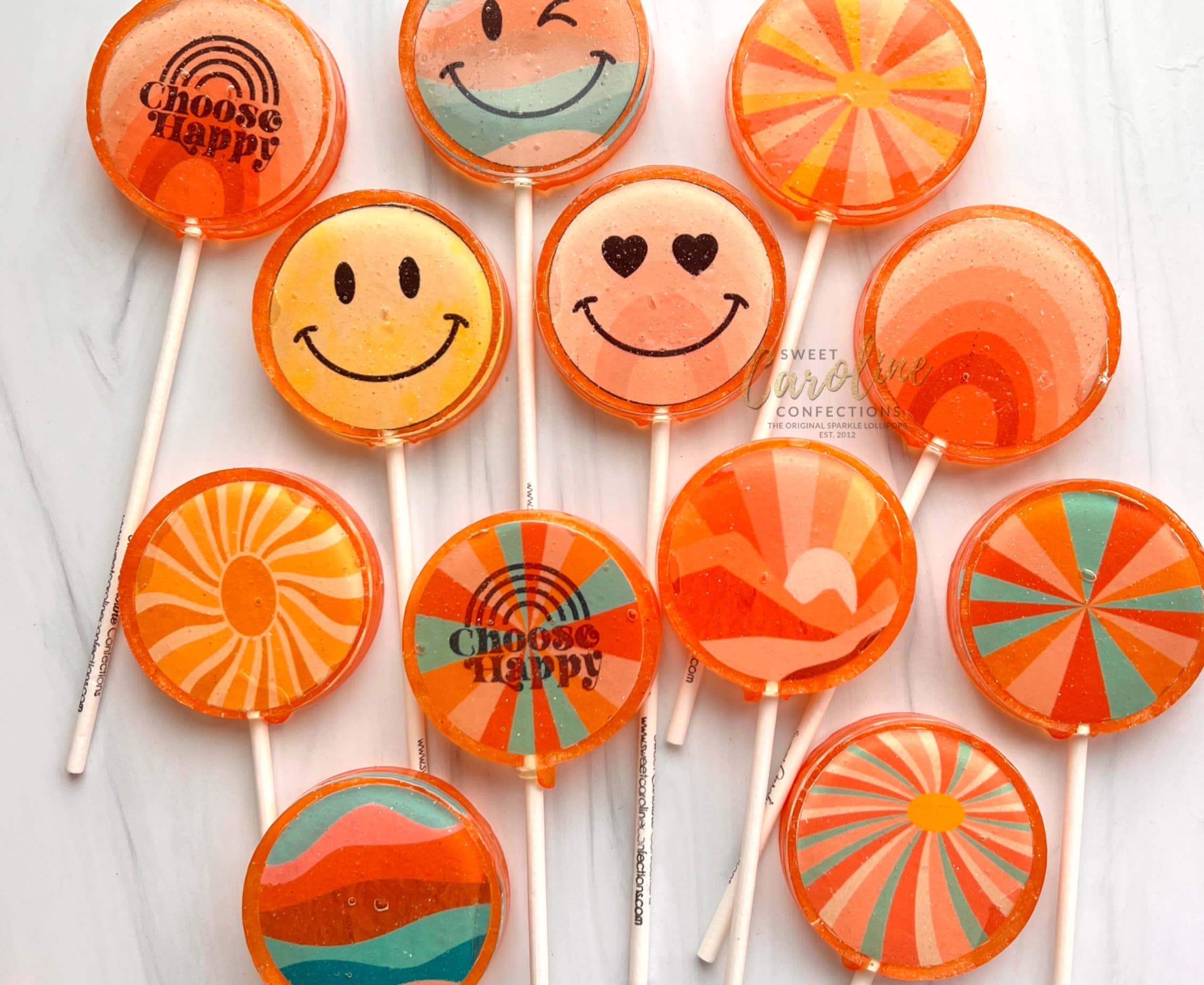 Sweet Caroline Confections - Wholesale Lollipop - Choose Happy Lollipops, Peach Flavor, 10/Case - VEGAN2