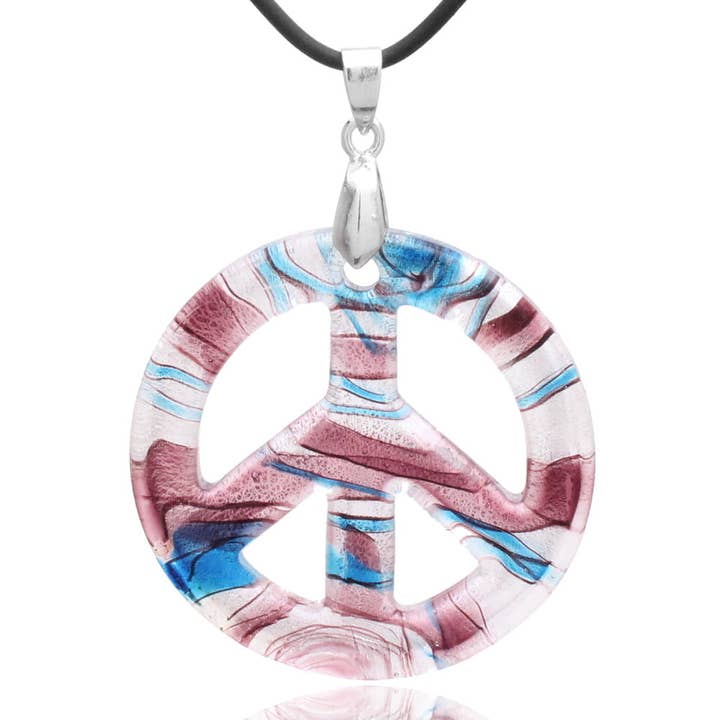 Ciondolo a forma di simbolo della pace in vetro soffiato, viola, bianco e blu per la vendita all'ingrosso da parte di BESHEEK JEWELRY