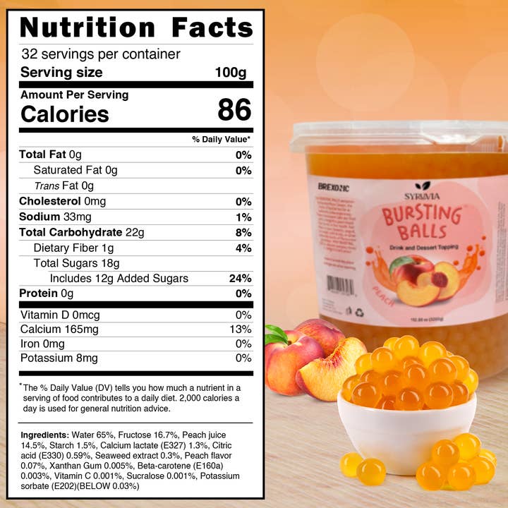 Syruvia - Wholesale Beverage Mix - 7 LB Peach Flavored Popping Boba