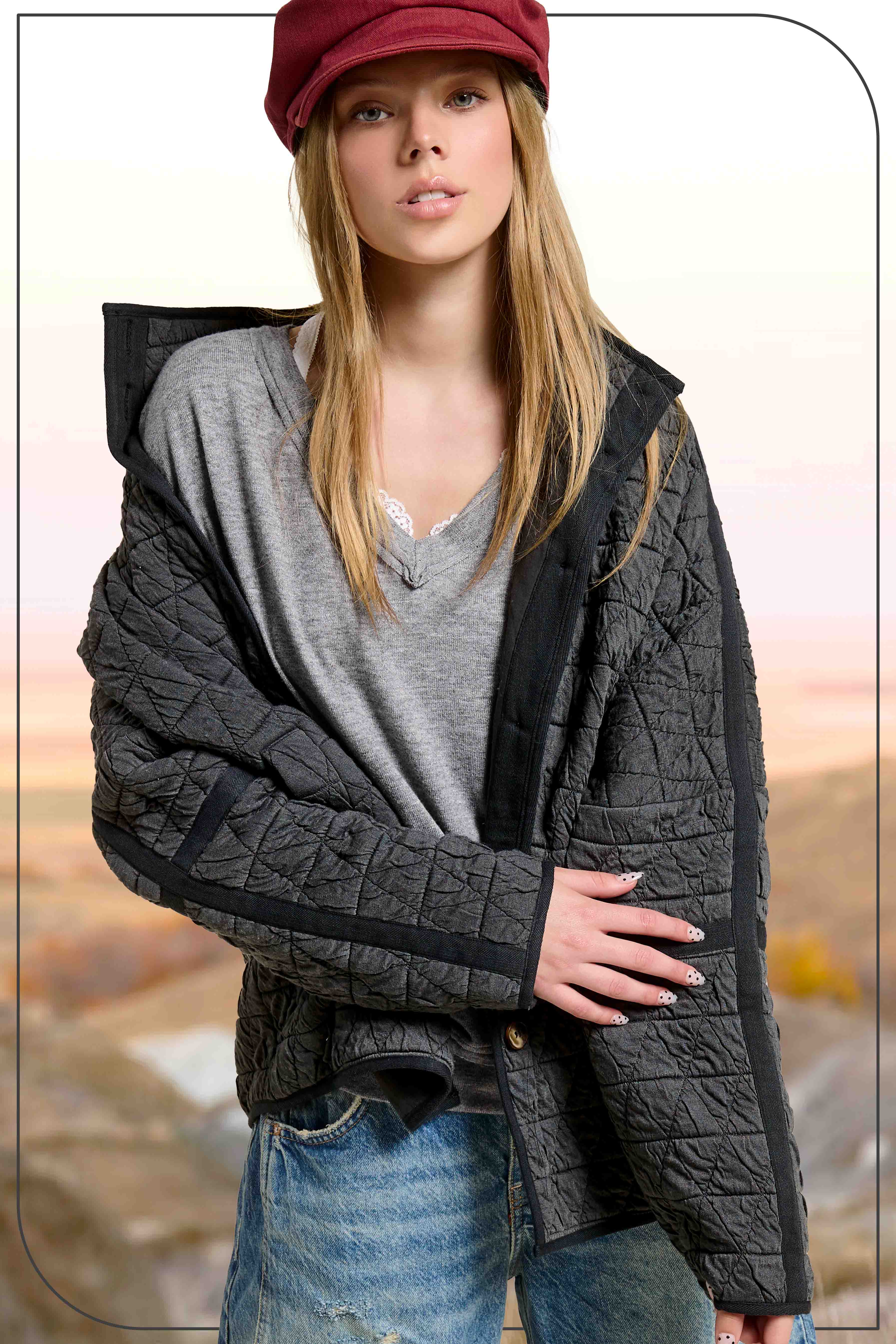 La Miel - Vendita all'ingrosso Giacca - Donna - Giacca trapuntata morbida oversize con bottoni JKT17878