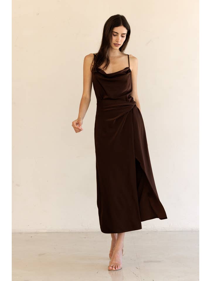 BROWN JD6761-1-COWL NECK MIDI DRESS for wholesale on Faire2