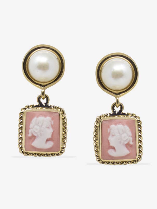 The Beloved Pink Cameo Earrings With Pearls for wholesale by Vintouch Jewels