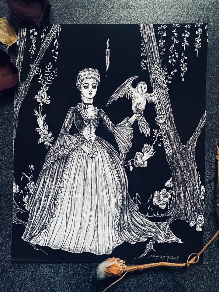 „Enchantment” -kunstprint-rococo, heks, marie anotinette voor wholesale door Mary Syring