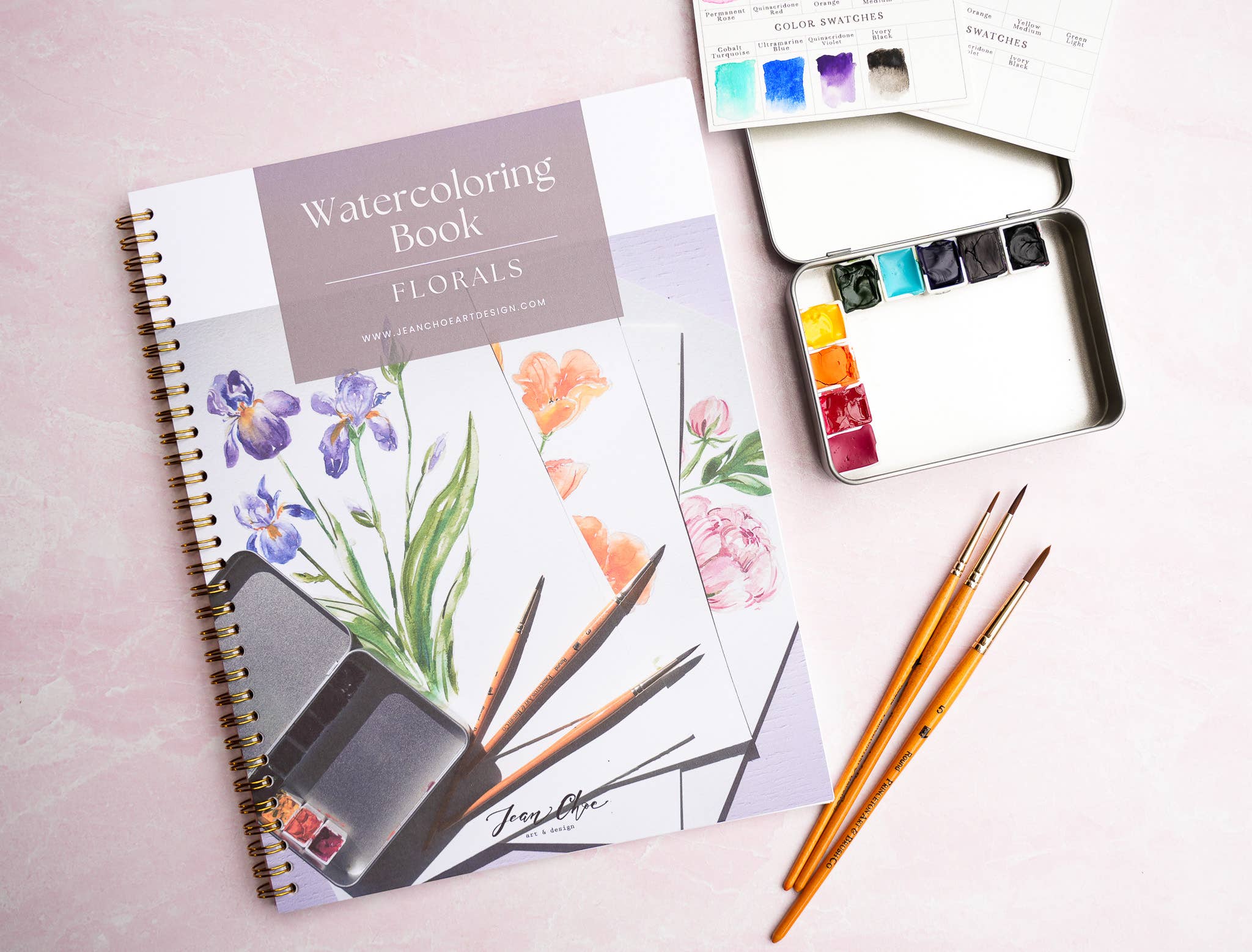 Jean Choe Art & Design - Wholesale Sketchbook/Sketchpad - Watercoloring Book. Watercolor Workbook - Outlined Flowers.9