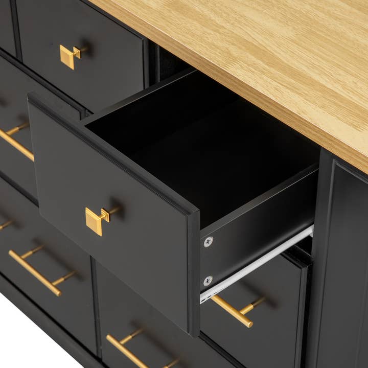 HOMYCASA DESIGN INC - Wholesale Kitchen Storage/Organizer - K&K Kitchen Island with 6 Drawers, Pull Out Trash Can Storage, Rolling Kitchen Island on 5 Wheels with Drop Leaf, Power Outlet, 5 Open Side Racks for Kitchen, Dining Room, Black25