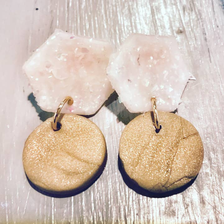 Elegant frosted sparkly white and gold earrings for wholesale by JAG/ged Edge Jewelry