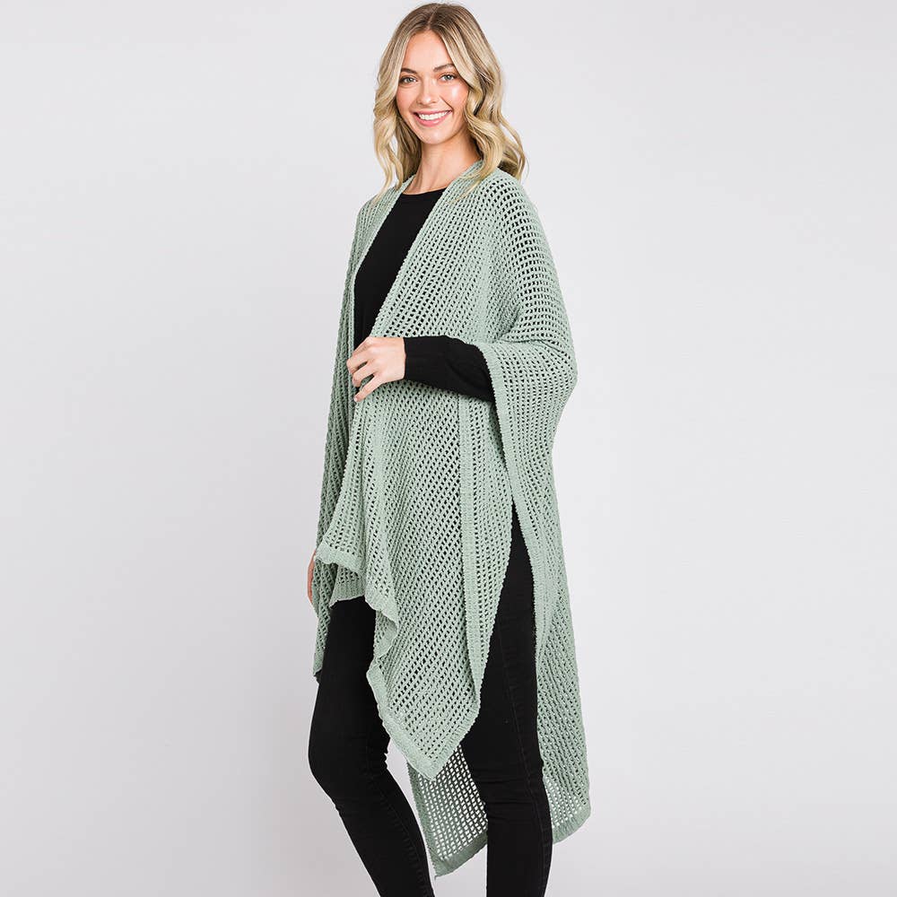 Sensibling Corp. – wholesale Poncho - Dam – Solid Chenille Virkad Ruana Poncho32