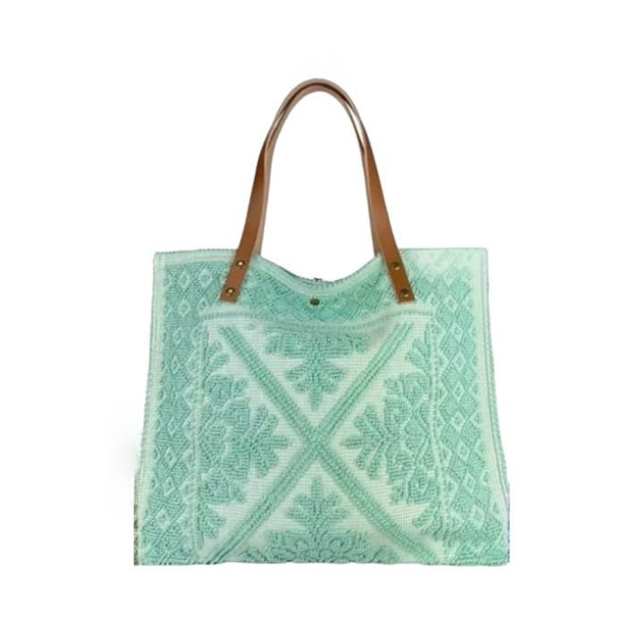 Louisa lee - Wholesale Shoulder Bag - Women's - LARGE TAPESTRY TOTE BAG TRIMMED WITH LEATHER3