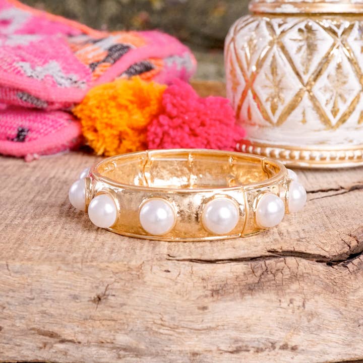PennyLine inc - Wholesale Bangle Bracelet - Eternity Statement Bangle Gold Silver Tone Pearls Crystals2