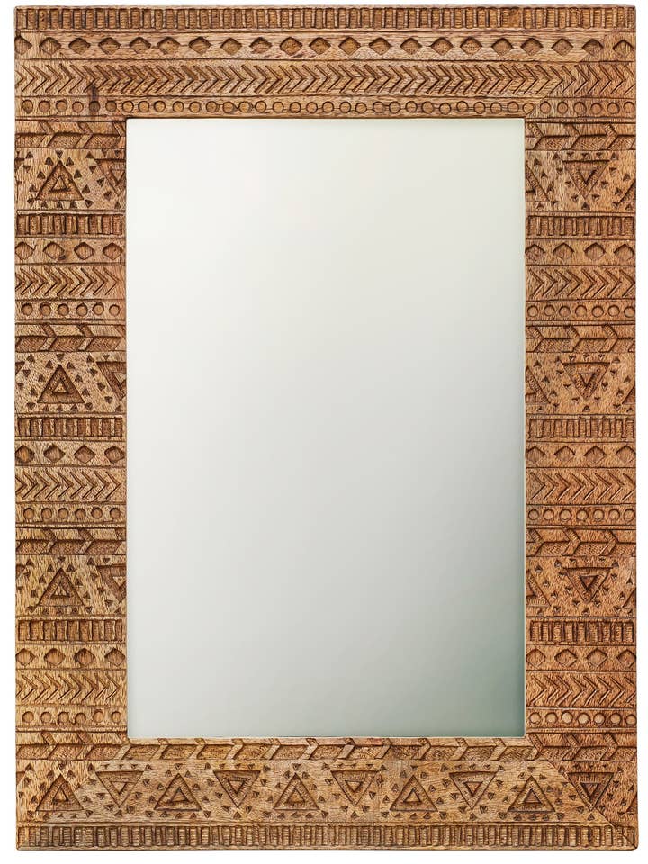 Espejo de pared rectangular tallado con diseño azteca para venta al por mayor de Namaste