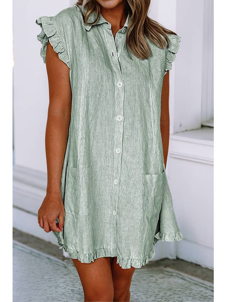 Little Daisy Closet - Wholesale Dress - Women's - LDC Stripe Frilled Short Sleeve Collar Mini Dress