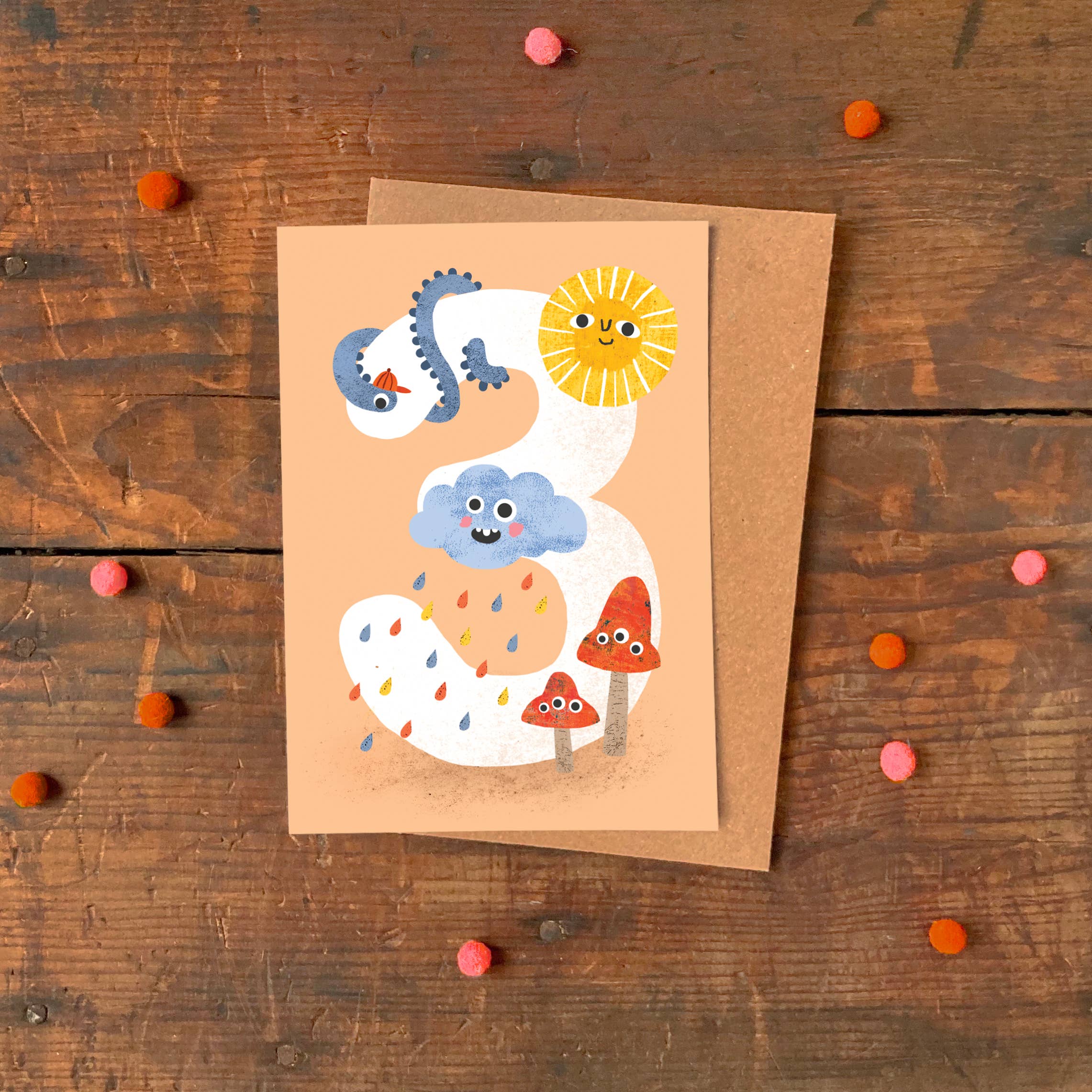 Emily Nash Illustration Greeting Cards - Vente Cartes d'anniversaire - Carte de vœux pour enfants de trois ans avec des créatures folles | Carte d'anniversaire pour enfants2