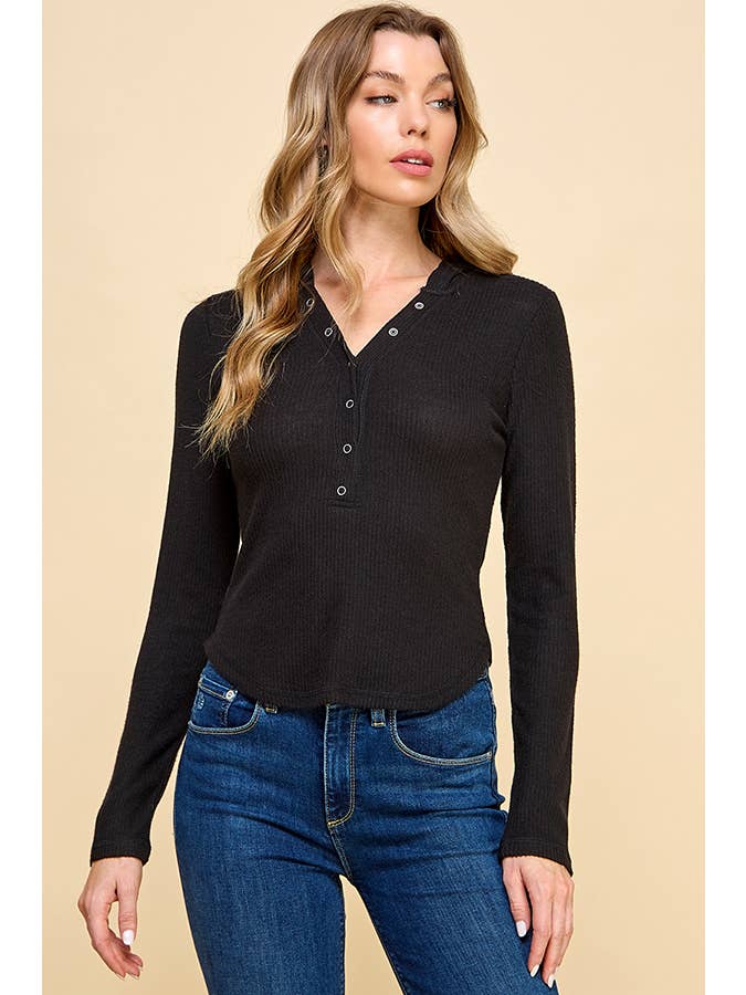 Heart & Hips - Wholesale Hoodie - Women's - RH51821L - DEEP HENLEY SNAP BUTTON HOODIE BRUSHED HACCI RIB 1