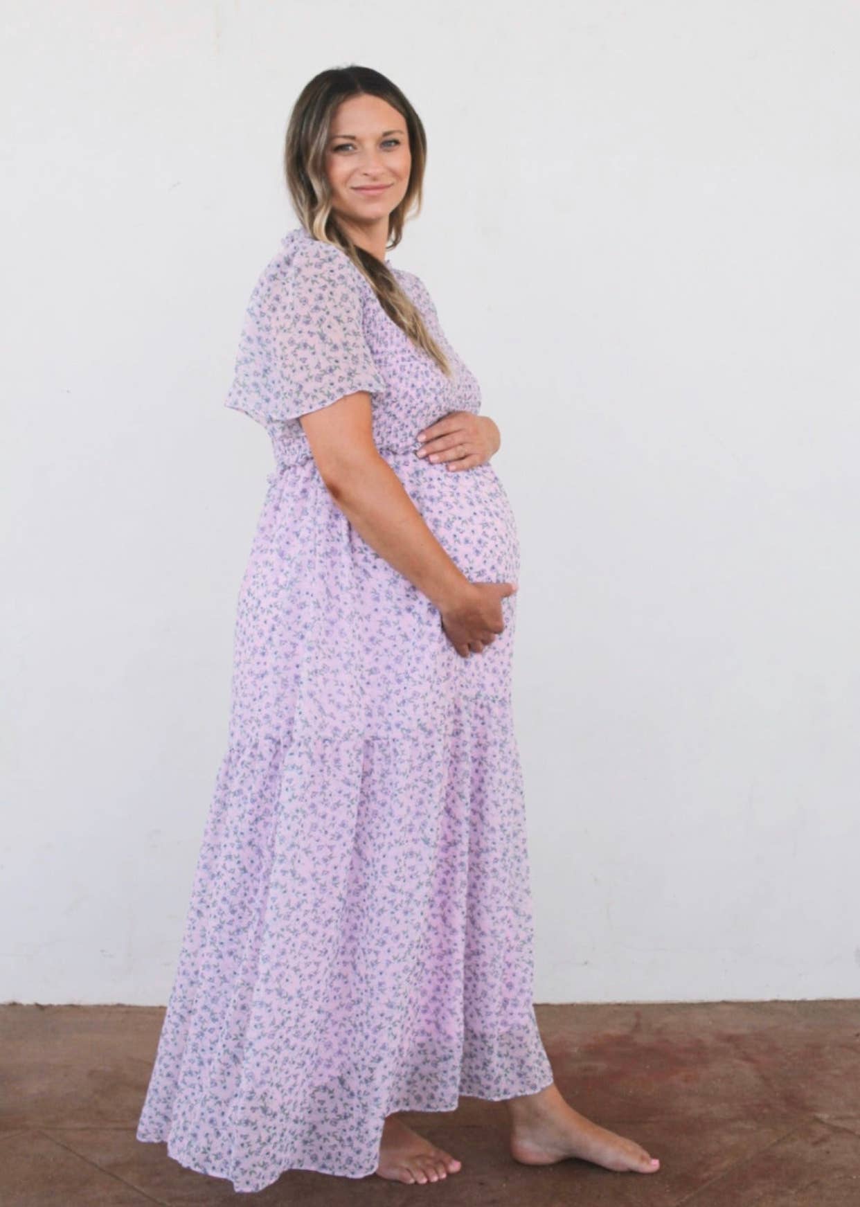 LIV Maternity - Wholesale Dress - Maternity - Lilac Smocked Floral Chiffon Dress0