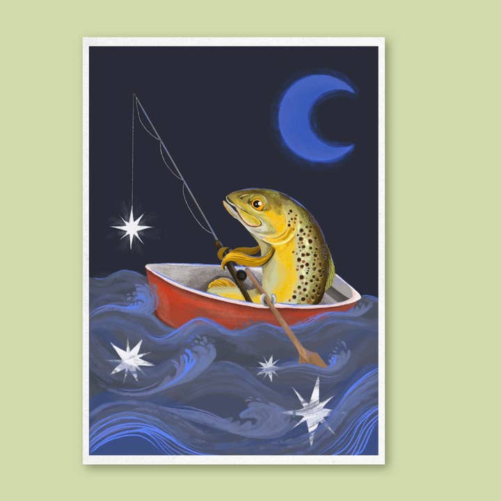 Art Print - Fishing for Stars - Quirky illustration, wall art and other Purchase Wholesale monofilament fishing line. Free Returns & Net 60 Terms on Faire trending on Faire.