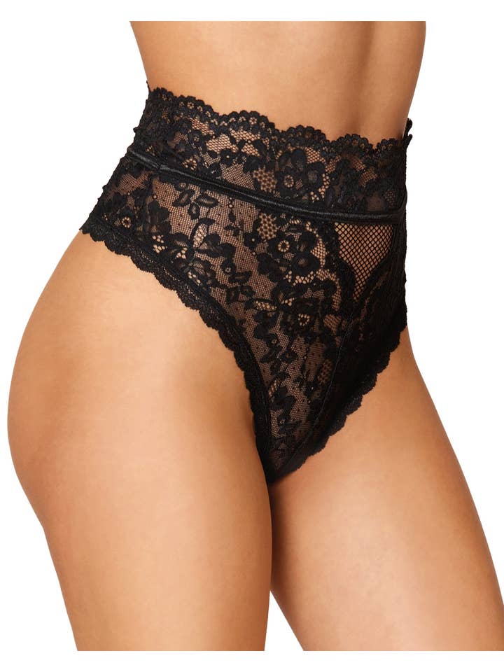 Dreamgirl International - Wholesale Underwear - Women's - High-waisted lace panty with cutout back detail and scalloped lace trim