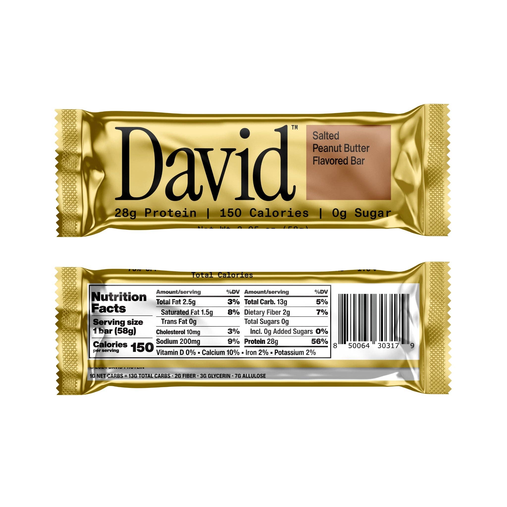 David Protein - Wholesale Snack Bar - Salted Peanut Butter Protein Bar Mastercase (72 Total Bars)
