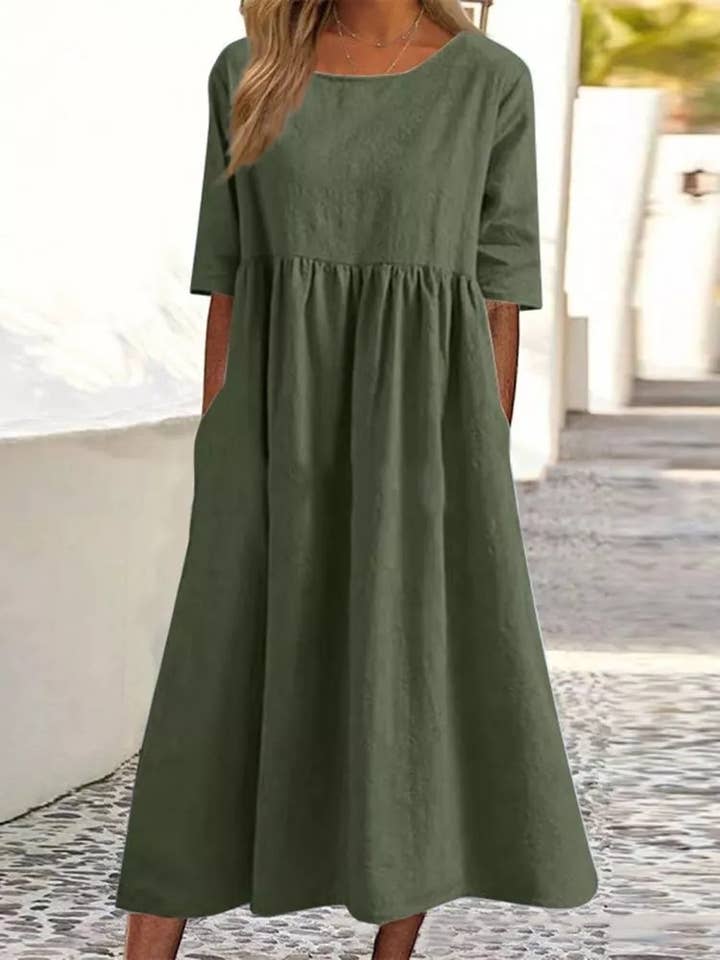 Sweetkama - Wholesale Dress - Women's - Ladies Round Neck Solid Color Daily Midi Dress 2302