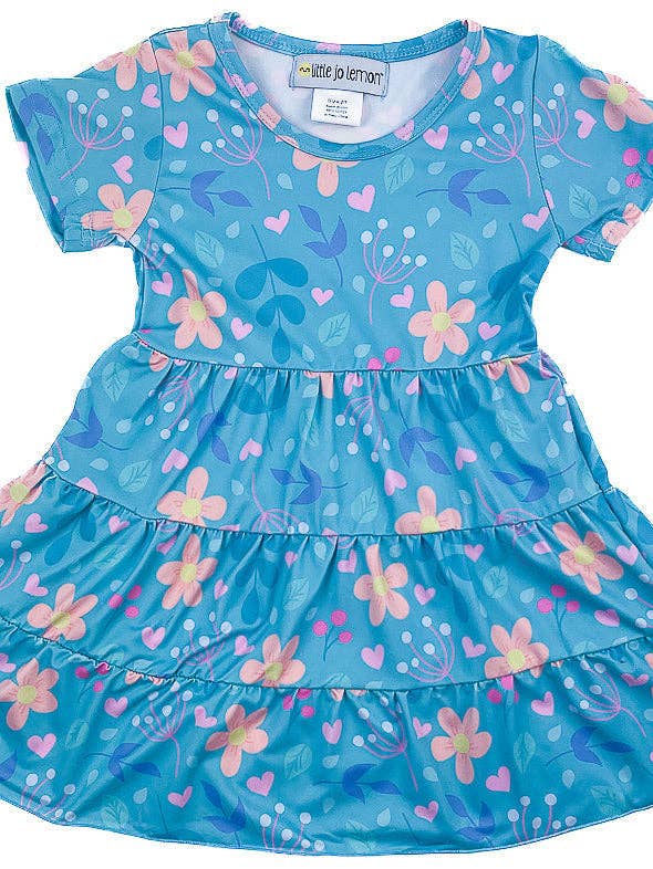 Teal Floral Tiered Twirly Dress for wholesale by Little Jo Lemon