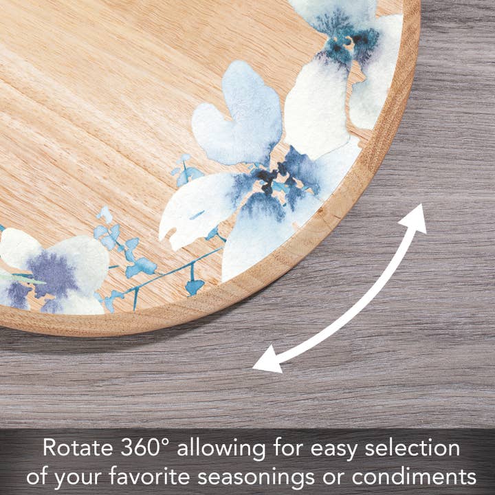 CounterArt/Highland Home/Thirstystone/CoasterStone – wholesale Lazy Susan – "White Floral Wreath" Rubber Wood Lazy Susan Turntable 14"5