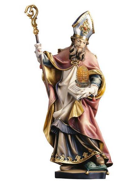 Statue of Saint Ambrose in carved wood for wholesale by Costa Articoli Religiosi