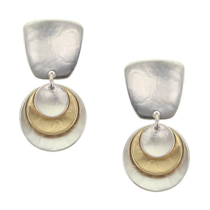 Tapered Square with Tiered Dished Discs Clip or Post Earring for wholesale by Marjorie Baer