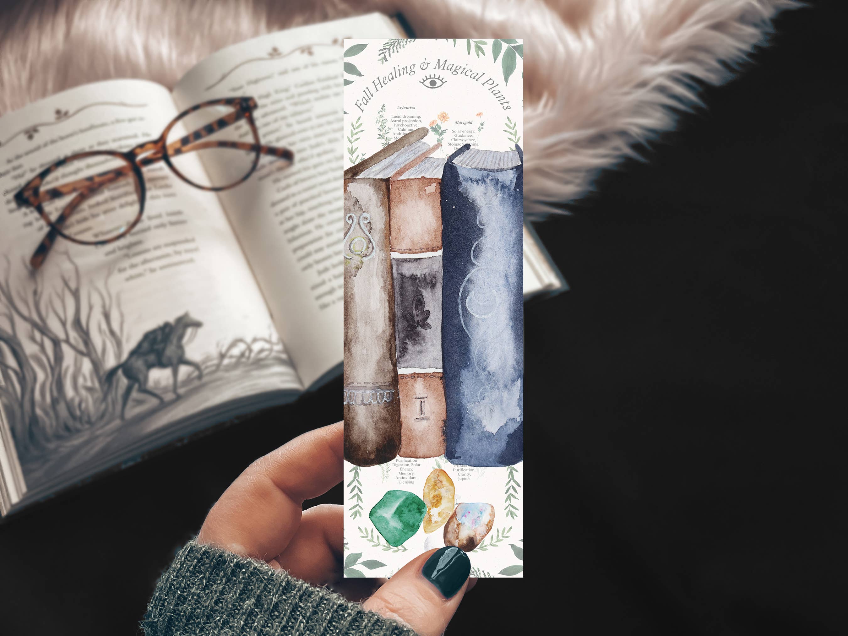 Mirkwood Scribes - Wholesale Bookmark - Spell Book Book Stack Watercolor Handmade Bookmark0