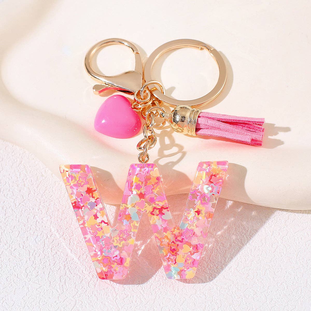 Mio Queena - Wholesale Keychain - Women's - Pink Sequin Star Resin Initials Charm Keychain Bag Ornaments20