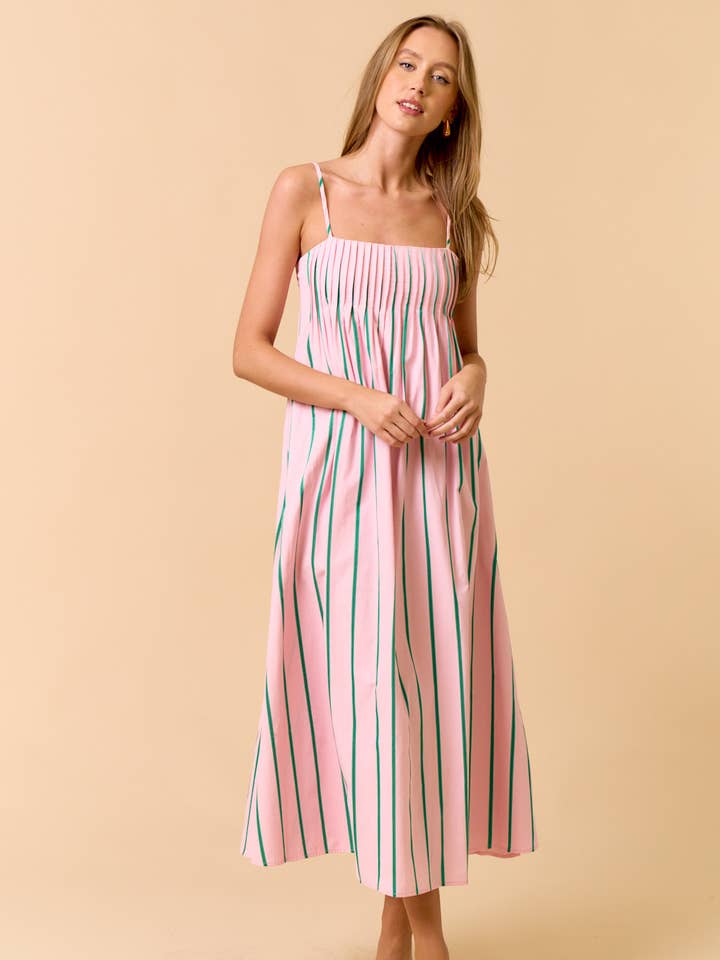 PINK GREEN ILD5289-1 Spaghetti Strap Striped Maxi Dress for wholesale on Faire