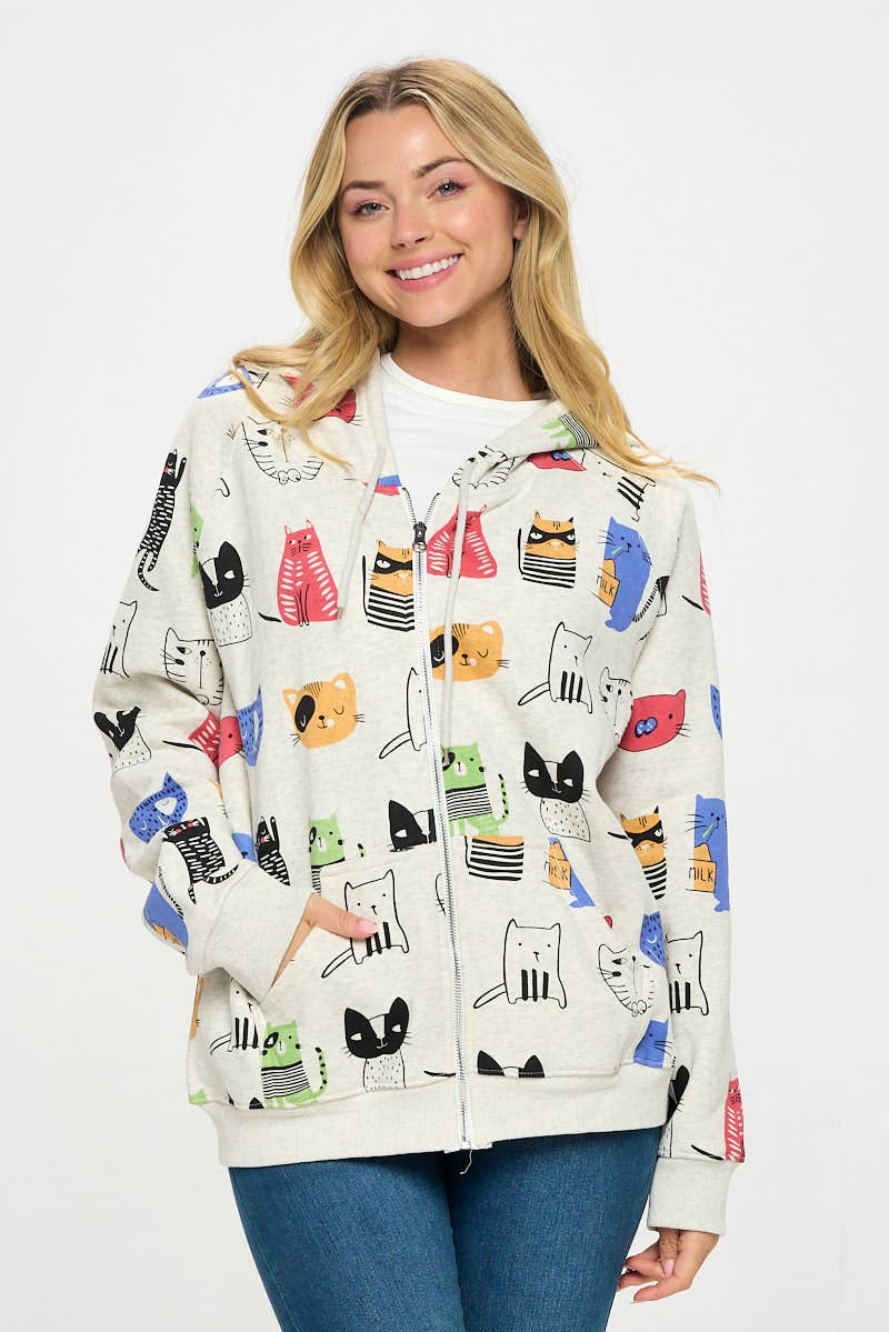 SM WARDROBE - Vendita all'ingrosso Felpa con cappuccio - Donna - FELPA CON CAPPUCCIO CON STAMPA DI GATTI DEI CARTONI ANIMATI2